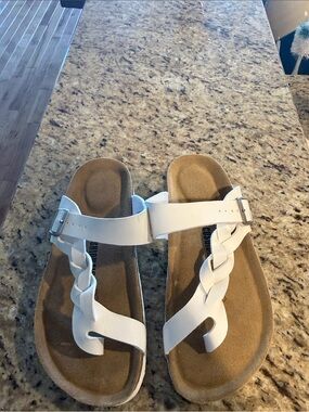 Women's White Braided Strap Sandal - Comfortable Slide